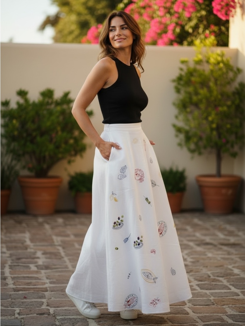 Caroline Constas Dolce Vita Food White Maxi Skirt-Size 6